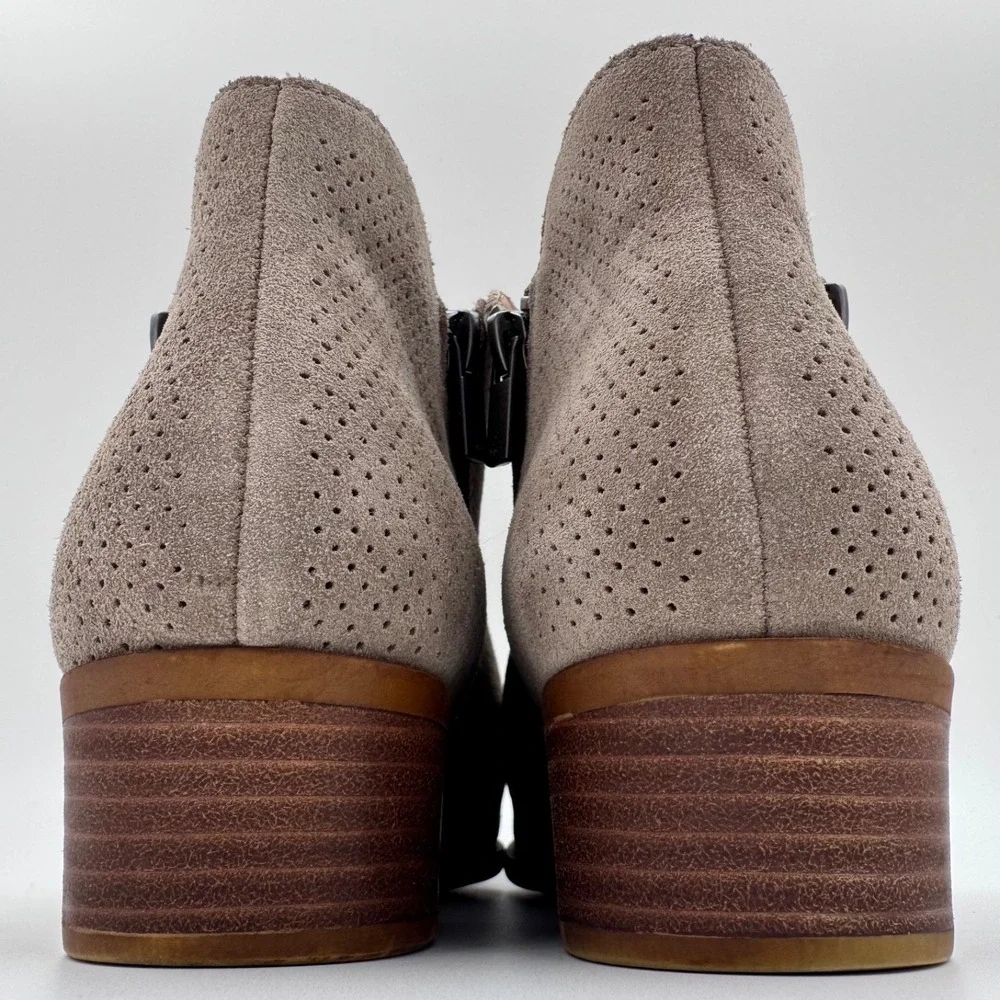 Lucky Brand Basel Perforated Taupe‎ Suede Ankle Booties Womens 9M Boho Western